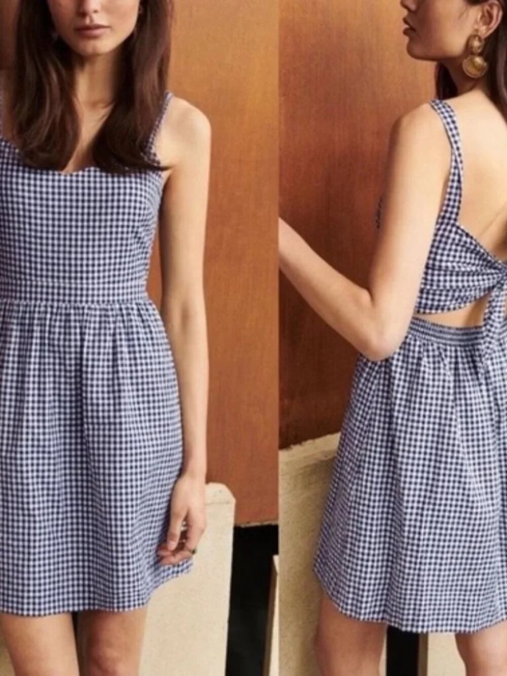 Sezane Austin Back Tie Gingham Dress Size 6 Cotton Check Whimsy Châteaucore